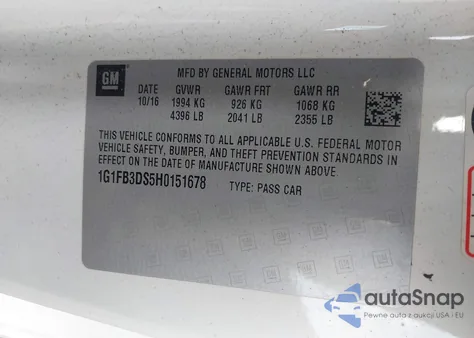 2017 Chevrolet Camaro 1Lt z USA, uszkodzony, nr VIN 1G1FB3DS5H0151678